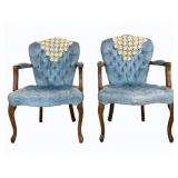 French Matching Pair Tufted Armchairs