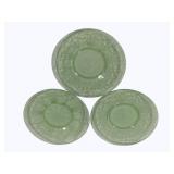 3 Green Uranium Glass Plates - 6.5"