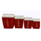 4 Red & White Burroughs Canister Set
