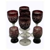 7pc. Red/Clear Cut Glasses - 3.5 x 6.5