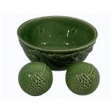 Set of Majolica Salt & Pepper Shaker w/ Bowl