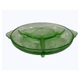 Green Uranium Glass Divided Dish - 7.5"
