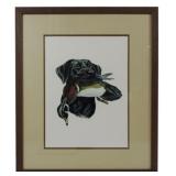 Framed Print of Lab Dog w/ Duck 25.5x21.5