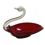 Vintage Ruby Red Art Glass Swan Dish