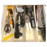Drawer Lot of Assorted Cooking Utensils, Knives