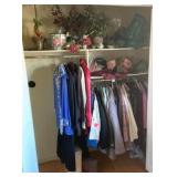 Closet Lot of Assorted Clothes, Decor & More