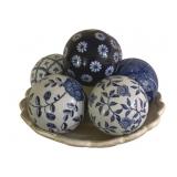 Blue/White Ceramic Balls w/ Plate - 9"