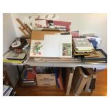 Lot of Assorted Art Items w/ Table - 70 x 30 x 30