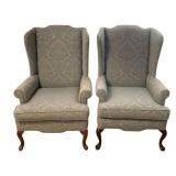 Pair Queen Anne Wingback Chairs - 27 x 28 x 42
