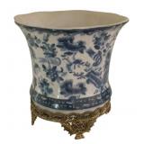 Blue/White Planter w/ base - 8 x 9