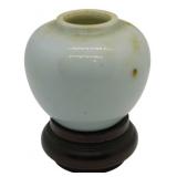 Small Vintage Oriental Vase with Wooden Base 3"