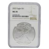 2022 MS70 Eagle Silver Dollar in Case