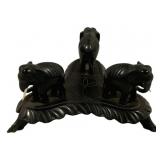 Carved Ebony Triple Elephant Stand