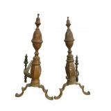 Antique Brass Patinated Andirons  - 22 x 11 x 22