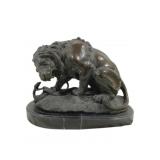 Bronze Lion & Snake Statue - 9 x 13