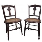 Pair Walnut Victorian Cane Seat Chairs