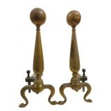 Vintage Brass Patinated Andirons - 19 x 20