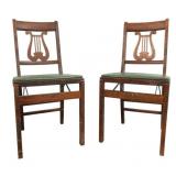 Pair Folding Lyre Back Chairs