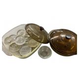 Lot of Assorted Glass Coasters & 2 Baking Dishes