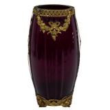 Vintage Ruby Art Glass Vase w/ Overlay 10"