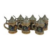 6 German Beer Tankard Steins 6" Tall