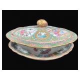 Rose Medallion China Tureen w/ Platter - 11" Round