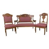 Victorian Inlaid 3pc Parlor Set