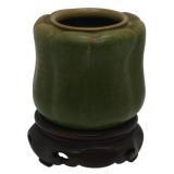 Miniature Pottery Vase with Wooden Stand 4.5"