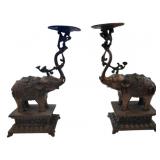 Pair Bronze Elephant Candle Holders
