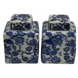 Pair Blue & White Ginger Jars, 9 x 7 x 7
