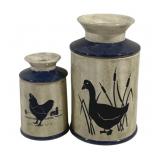 2 Ceramic Canisters - 6.5", 9.5" Tall