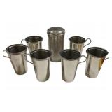 6 Metal Cups w/ Holder - 4",5.5" Tall