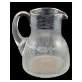 Vintage Etched Glass Pitcher w/ Overlay- 6.5" Tall