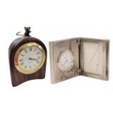 Wooden Clock & Silver Plated Hinged Clock & Frame