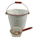 2 Enamelware Bucket & Pot - 11 x 9, 5.5 Round