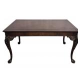 Leather Top Claw Foot Carved Coffee Table
