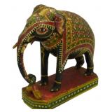 Painted Carved Wood Elephant Figure 5x5x2