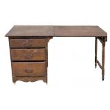 Antique Oak Drop Leaf Sewing Desk - 26 x 49 x 23