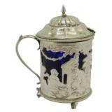 Silver and Cobalt Glass Mustard Pot