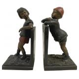 Pair Bronze Boy and Girl Bookends - 16 x 7