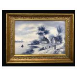 Framed Painted Delft Tile - 18 x 13.5