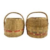 2 Vintage Round Rattan Baskets w/ Lids