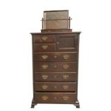 Paw Foot Carved Bonnet Top High Chest w/ Mirror