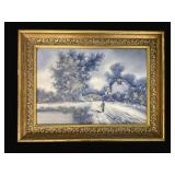 Framed Painted Delft Tile - 18 x 13.5