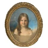 Pastel Portrait Young Girl, Vintage Carved Frame