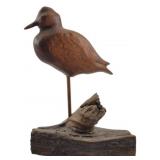 Hand-carved Wooden Shorebird Mounted on Driftwood