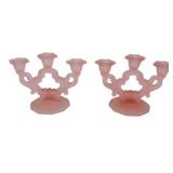 Pair Cambridge Satin Pink Candleholders
