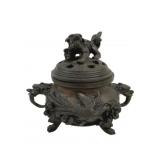 Bronze Dragon, Foo Dog & Bird Incense Pot