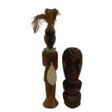 2 Carved Wood Figures - 6", 9" Tall