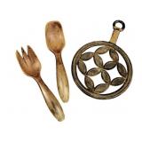 Wooden Salad Utensils & Cast Iron Trivet